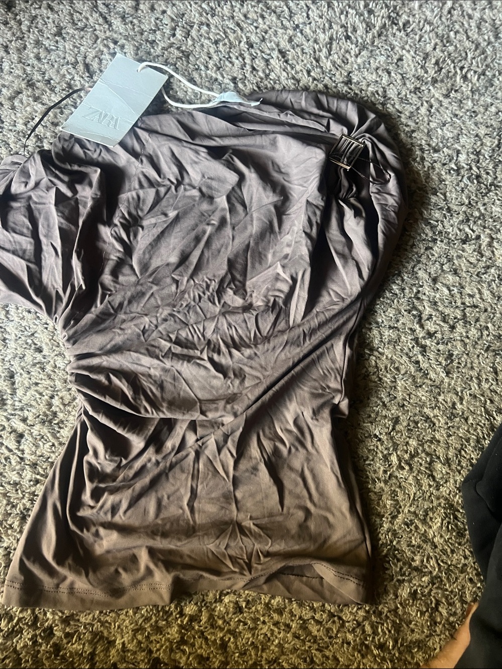 Zara Taupe Strapless Bandeau with Buckle Accent
